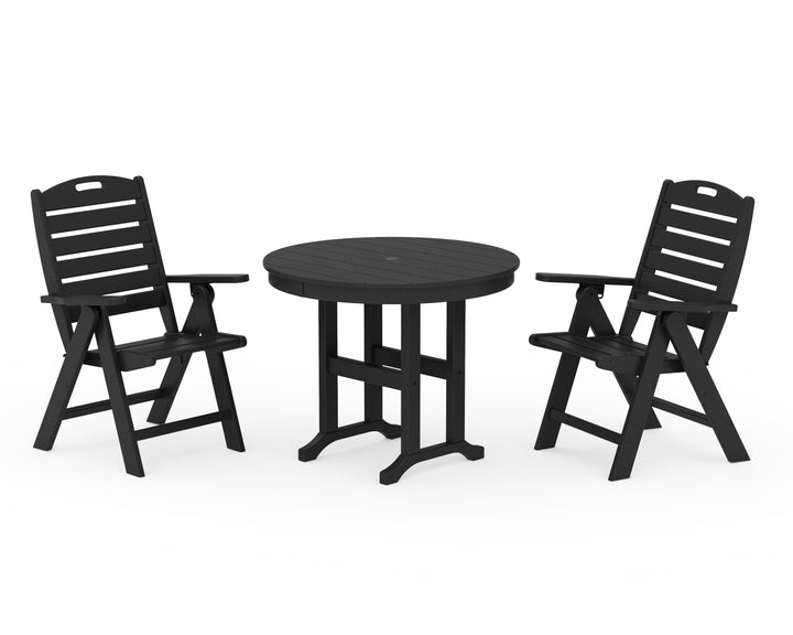POLYWOOD® Nautical Folding Highback Chair 3-Piece Round Dining Set