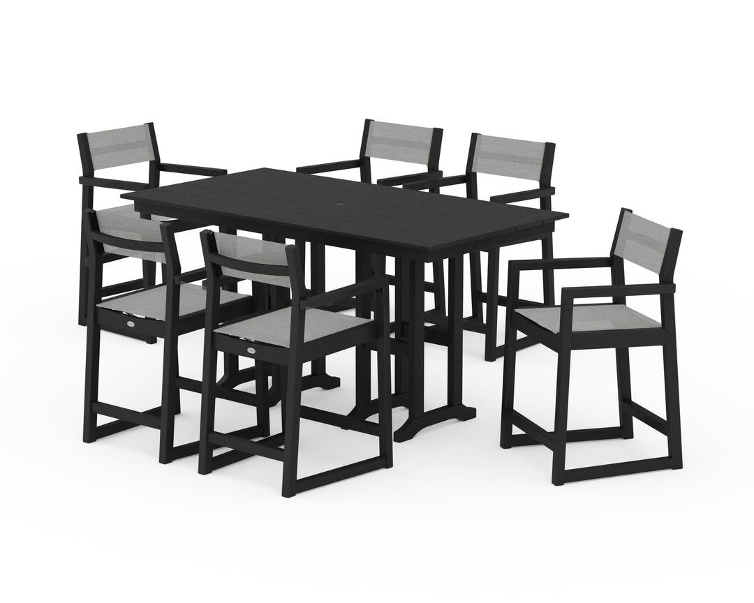 POLYWOOD® EDGE Sling Arm Chair 7-Piece Farmhouse Counter Set