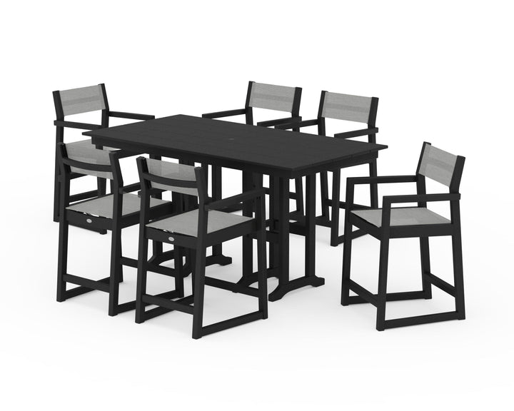 POLYWOOD® EDGE Sling Arm Chair 7-Piece Farmhouse Counter Set