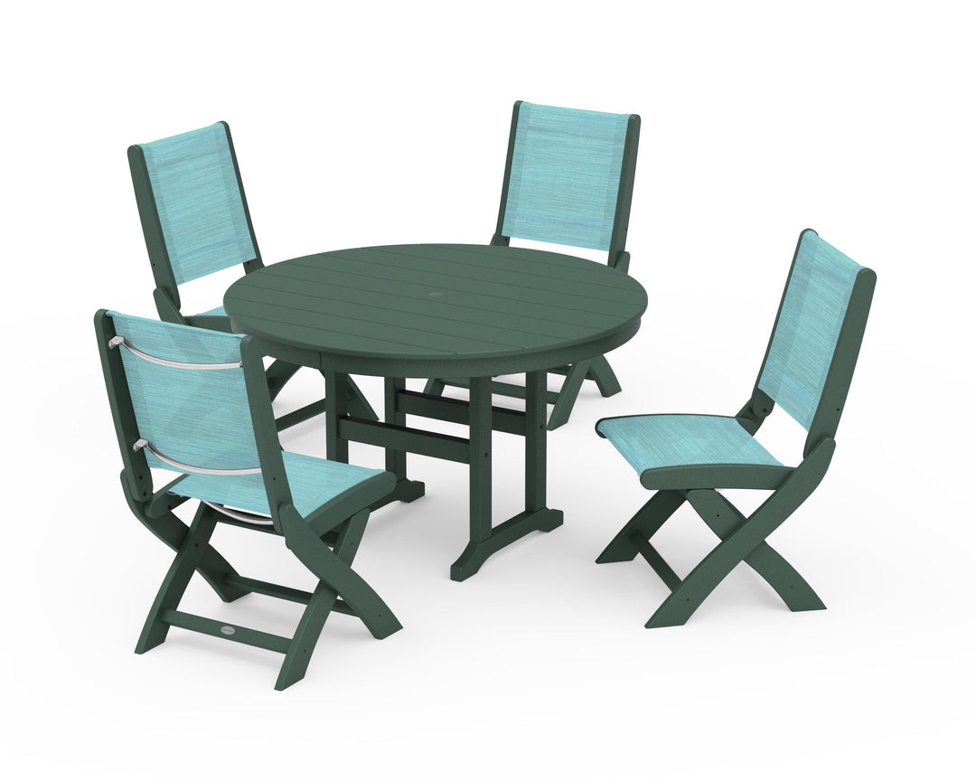 POLYWOOD® Coastal Folding Side Chair 5-Piece Round Dining Set