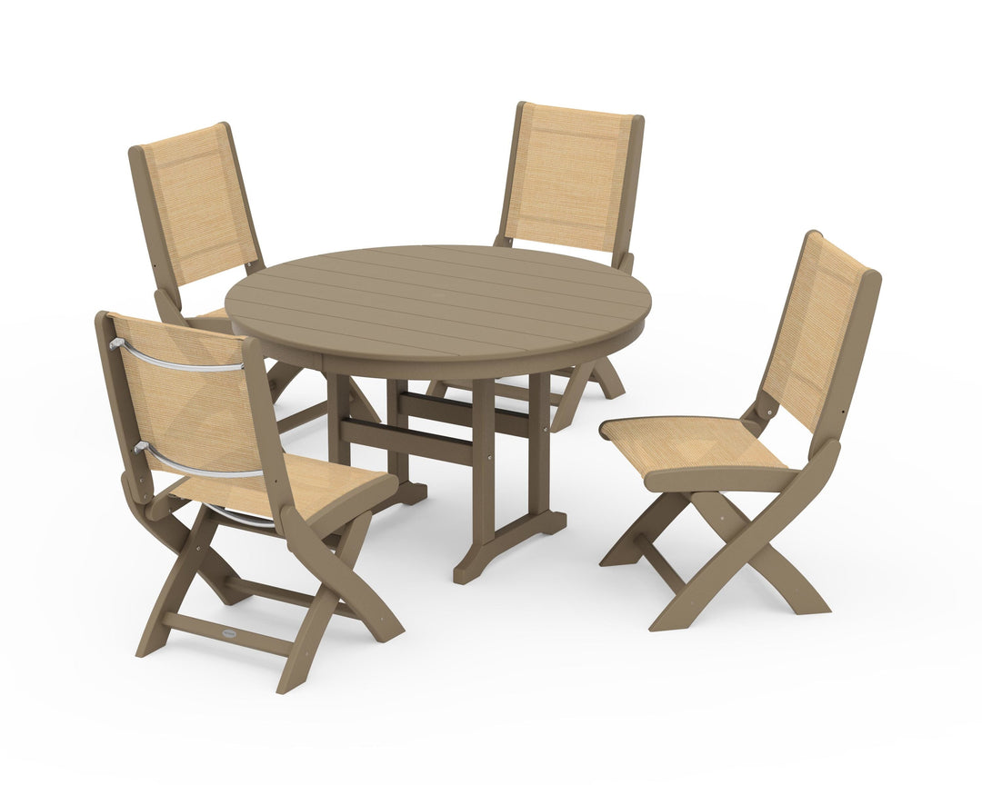 POLYWOOD® Coastal Folding Side Chair 5-Piece Round Dining Set