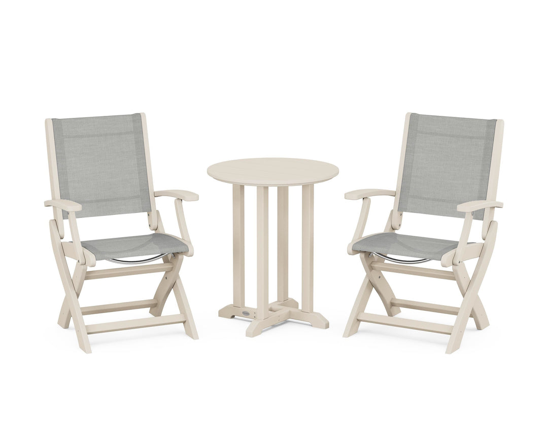 POLYWOOD® Coastal Folding 3-Piece Round Bistro Dining Set