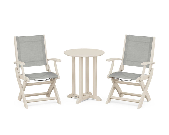 POLYWOOD® Coastal Folding 3-Piece Round Bistro Dining Set