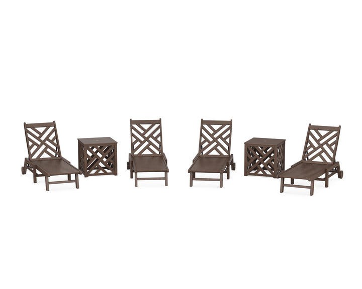 POLYWOOD® Chippendale 6-Piece Chaise Set with Wheels and Umbrella Stand Accent Table
