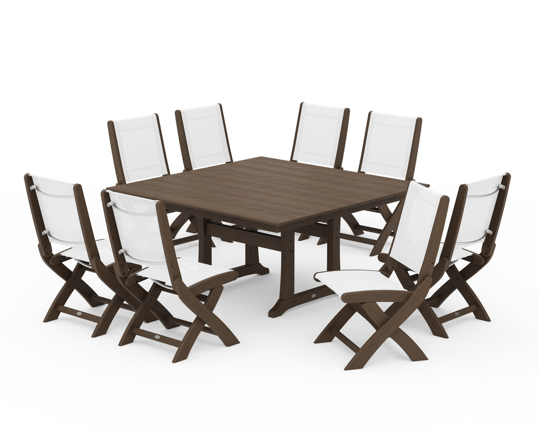 POLYWOOD® Coastal Folding Side Chair 9-Piece Farmhouse Dining Set