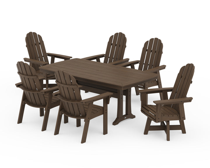 POLYWOOD® Vineyard Curveback Adirondack Swivel Chair 7-Piece Dining Set with Trestle Legs