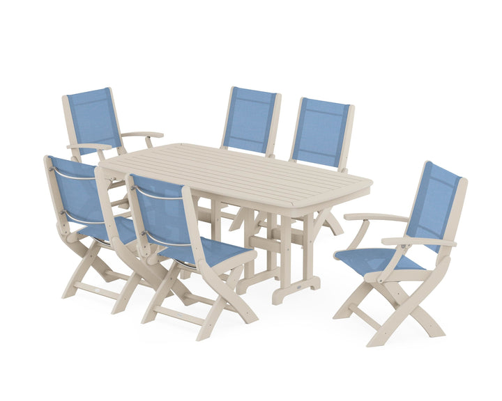 POLYWOOD® Coastal Folding Chair 7-Piece Dining Set