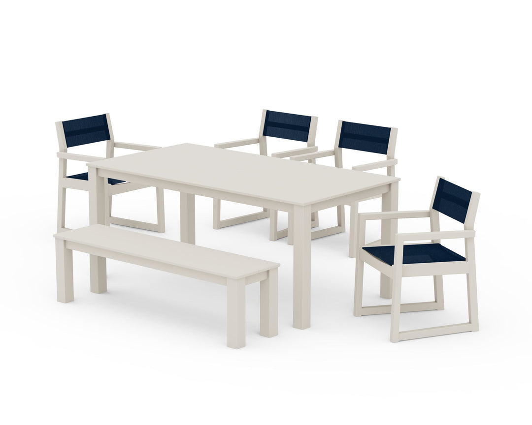 POLYWOOD® EDGE Sling Arm Chair 6-Piece Parsons Dining Set with Bench