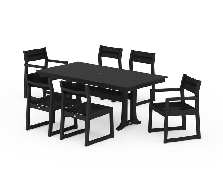 POLYWOOD® EDGE Sling 7-Piece Farmhouse Trestle Dining Set