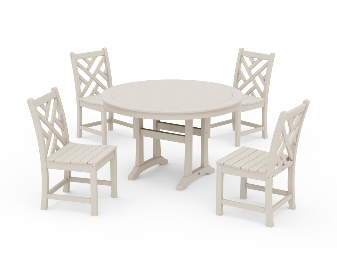 POLYWOOD® Chippendale Side Chair 5-Piece Round Dining Set With Trestle Legs
