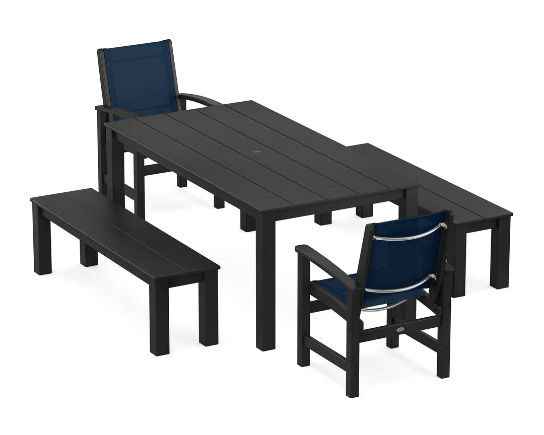 POLYWOOD® Coastal 5-Piece Parsons Dining Set with Benches