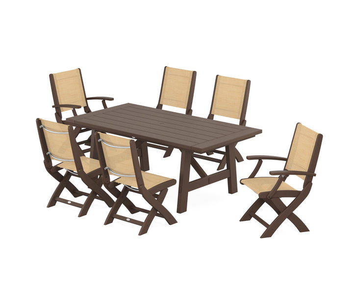POLYWOOD® Coastal Folding Chair 7-Piece Rustic Farmhouse Dining Set