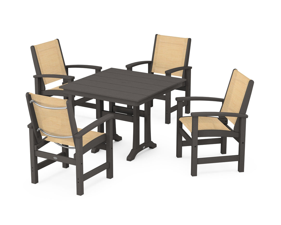 POLYWOOD® Coastal 5-Piece Farmhouse Dining Set With Trestle Legs