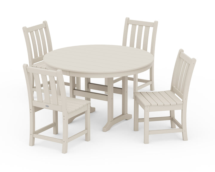 POLYWOOD® Traditional Garden Side Chair 5-Piece Round Farmhouse Dining Set