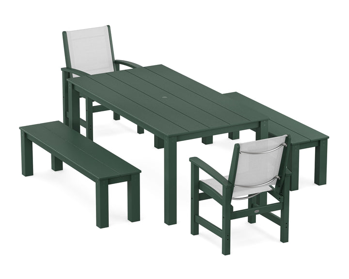 POLYWOOD® Coastal 5-Piece Parsons Dining Set with Benches