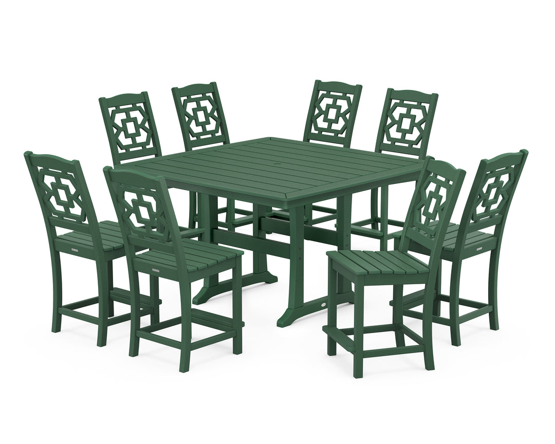 Martha Stewart by POLYWOOD® Chinoiserie 9-Piece Square Side Chair Counter Set with Trestle Legs