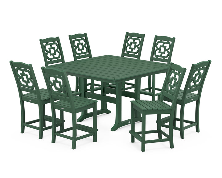Martha Stewart by POLYWOOD® Chinoiserie 9-Piece Square Side Chair Counter Set with Trestle Legs