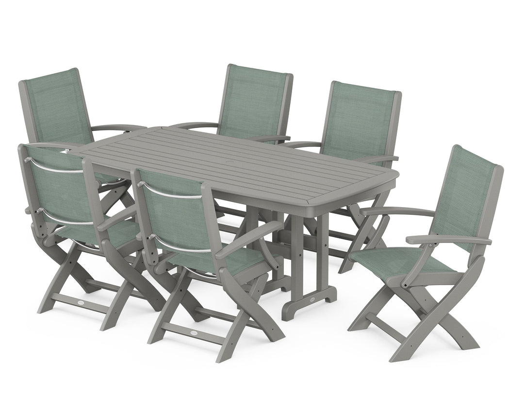 POLYWOOD® Coastal Folding Arm Chair 7-Piece Dining Set