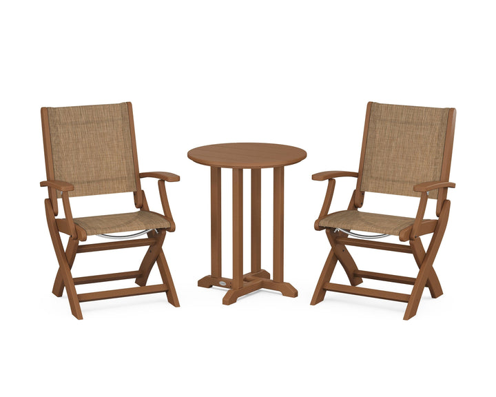 POLYWOOD® Coastal Folding 3-Piece Round Bistro Dining Set