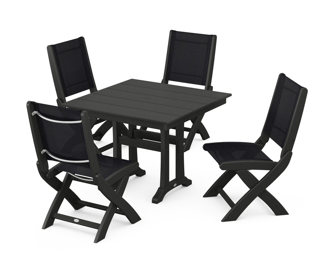 POLYWOOD® Coastal Folding Side Chair 5-Piece Farmhouse Dining Set With Trestle Legs