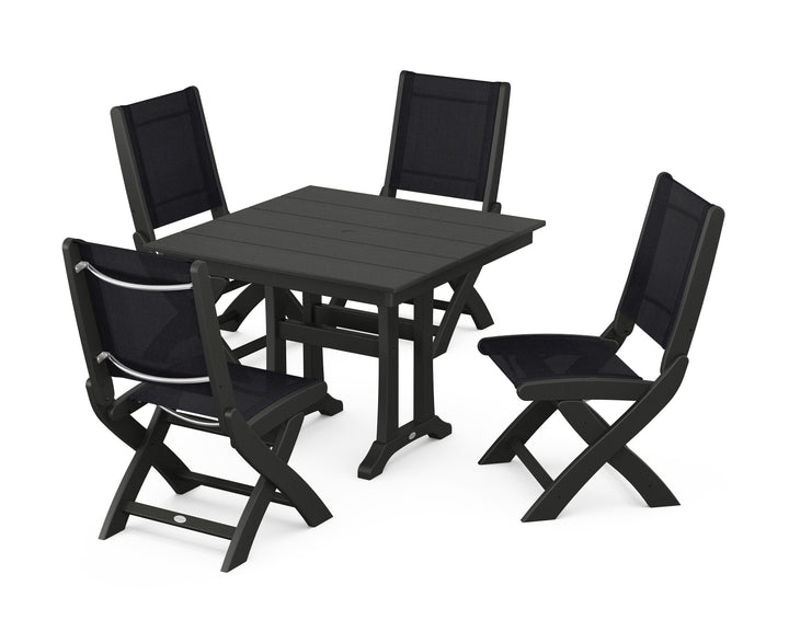 POLYWOOD® Coastal Folding Side Chair 5-Piece Farmhouse Dining Set With Trestle Legs