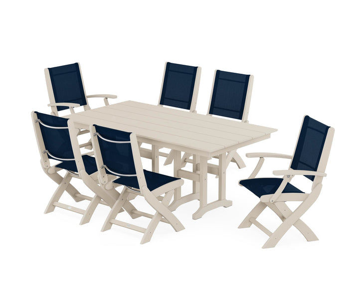 POLYWOOD® Coastal Folding Chair 7-Piece Farmhouse Dining Set