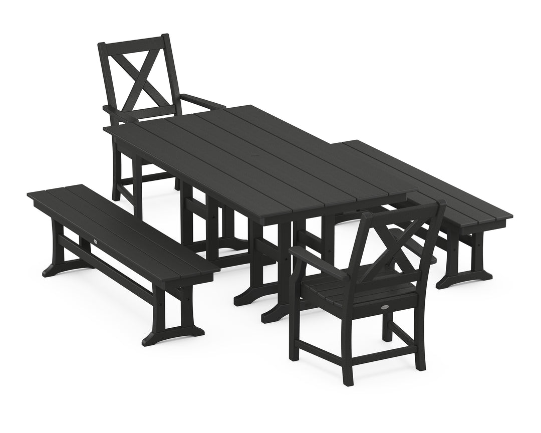 POLYWOOD® Braxton 5-Piece Farmhouse Dining Set with Benches