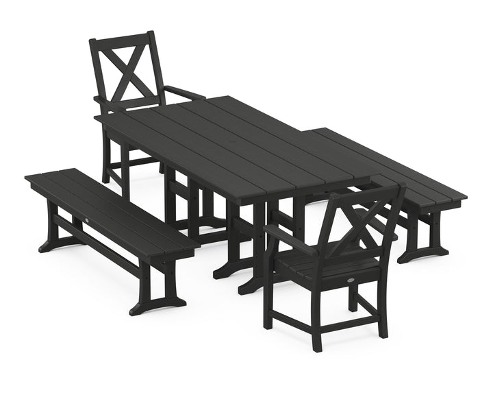 POLYWOOD® Braxton 5-Piece Farmhouse Dining Set with Benches