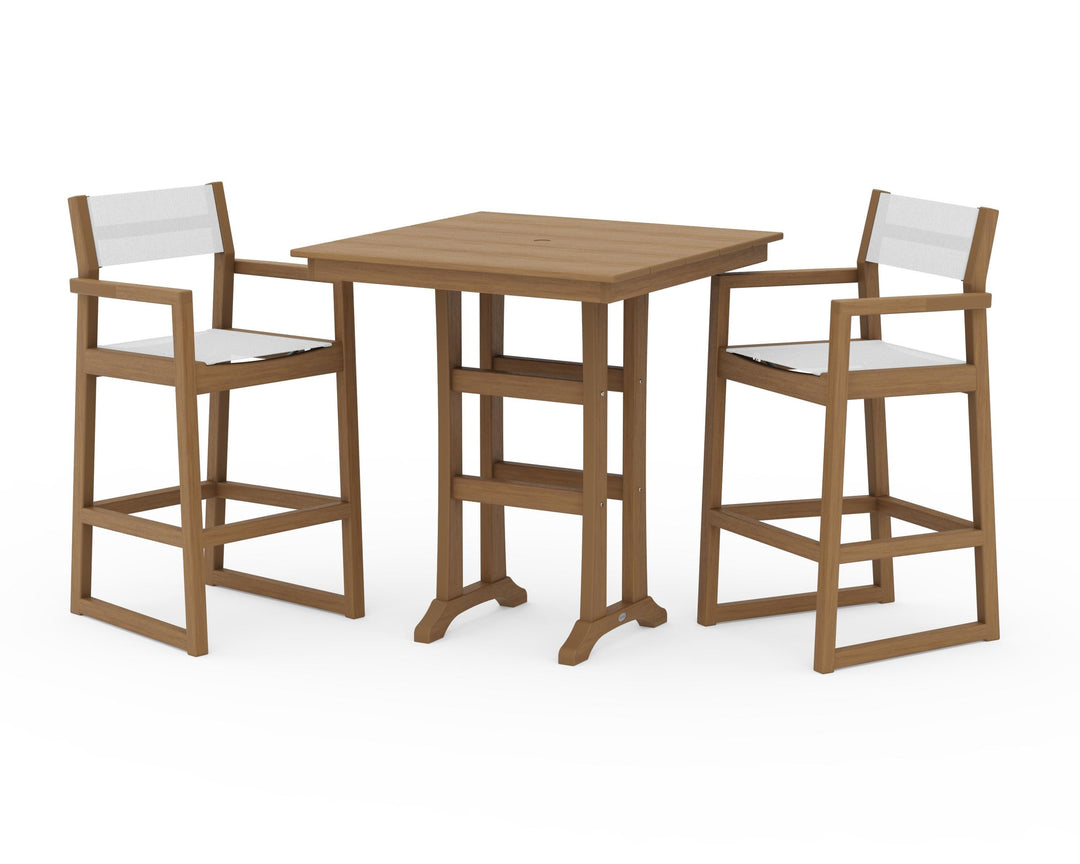 POLYWOOD® EDGE Sling Arm Chair 3-Piece Farmhouse Bar Set with Trestle Legs