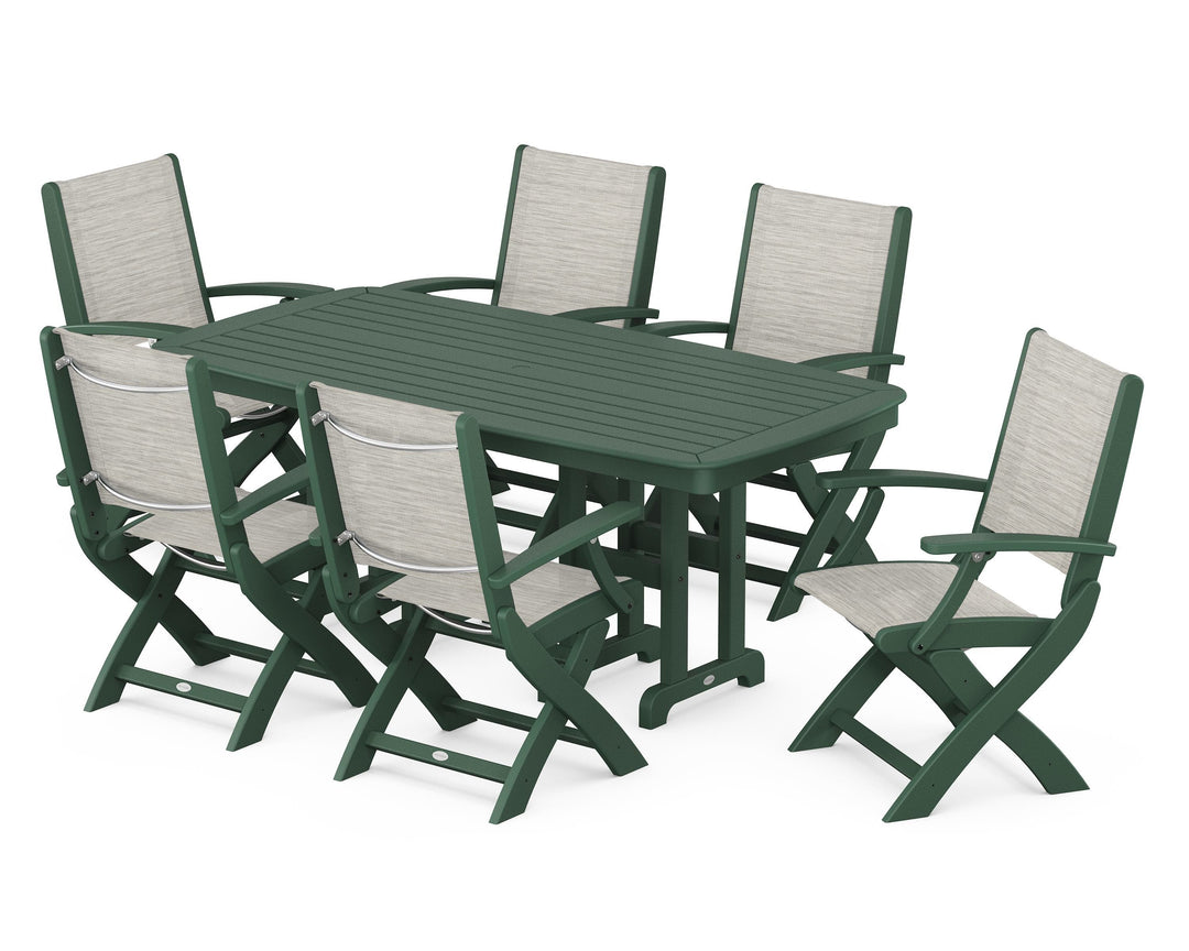 POLYWOOD® Coastal Folding Arm Chair 7-Piece Dining Set