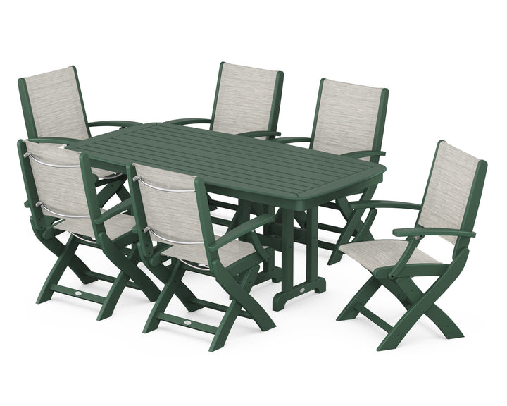 POLYWOOD® Coastal Folding Arm Chair 7-Piece Dining Set