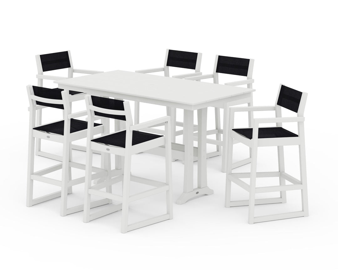 POLYWOOD® EDGE Sling Arm Chair 7-Piece Farmhouse Bar Set with Trestle Legs