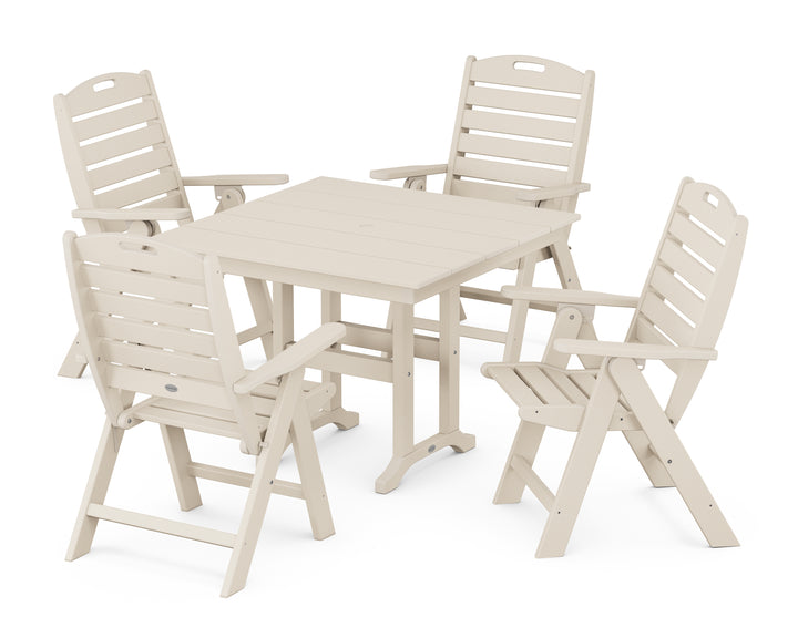 POLYWOOD® Nautical Folding Highback Chair 5-Piece Farmhouse Dining Set