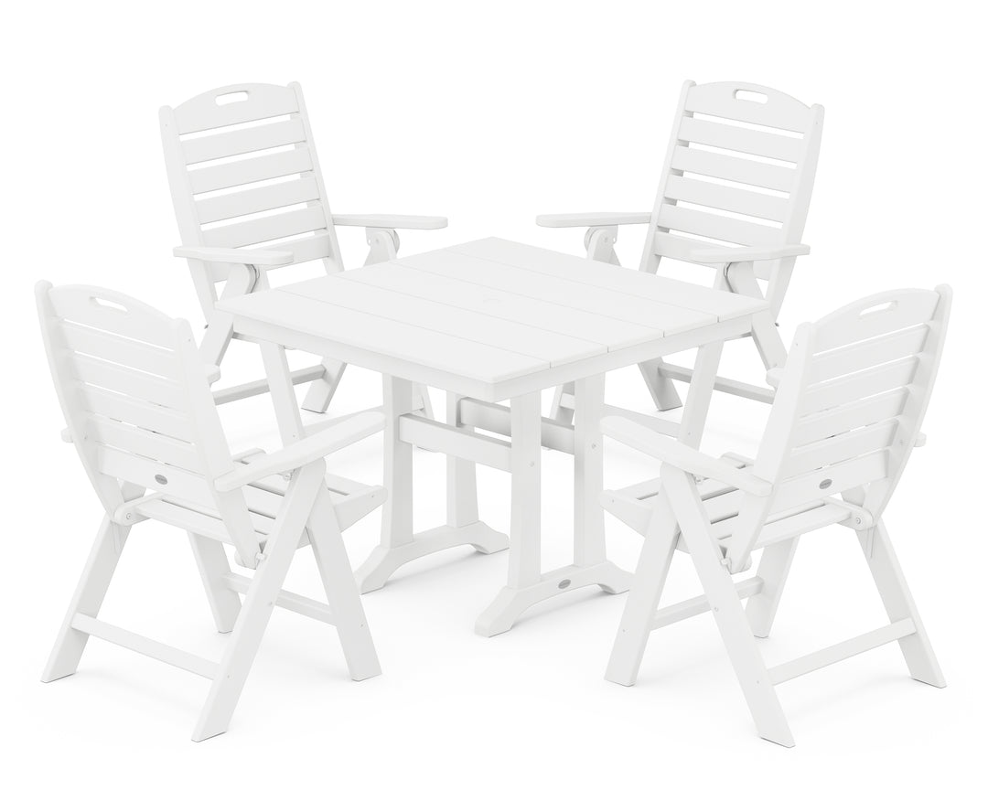POLYWOOD® Nautical Folding Highback Chair 5-Piece Farmhouse Trestle Dining Set