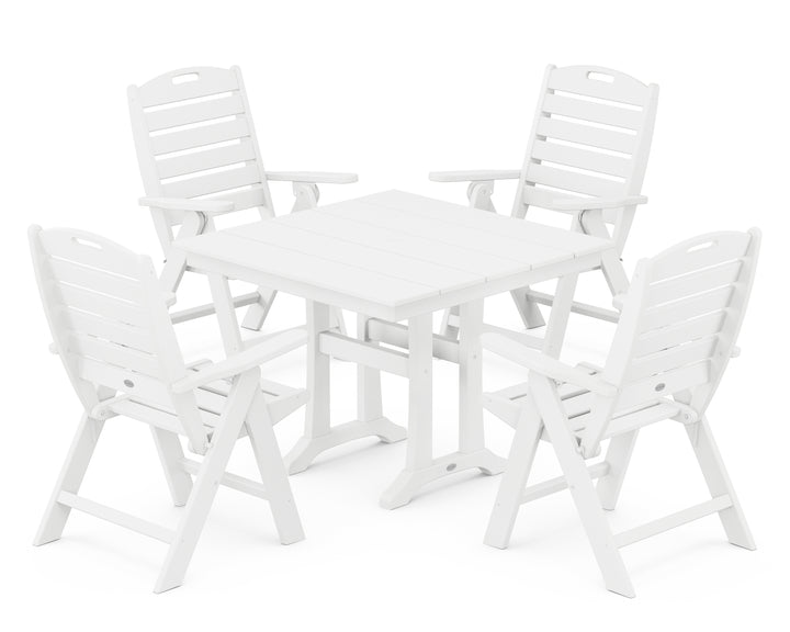 POLYWOOD® Nautical Folding Highback Chair 5-Piece Farmhouse Trestle Dining Set