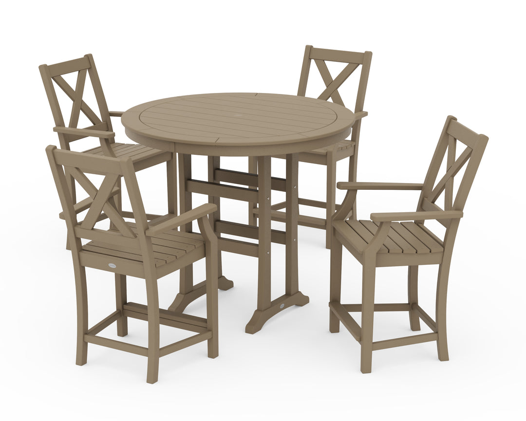 POLYWOOD® Braxton 5-Piece Nautical Trestle Arm Chair Counter Set