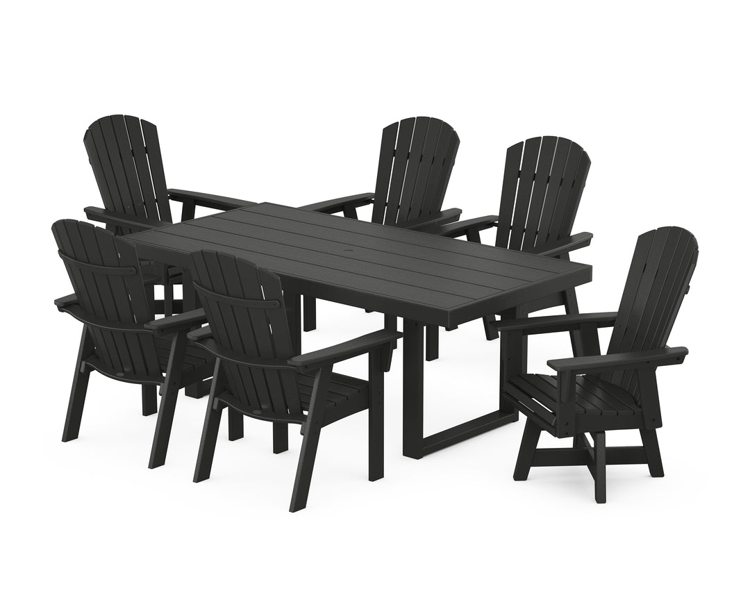 POLYWOOD® Nautical Curveback Adirondack Swivel Chair 7-Piece Dining Set