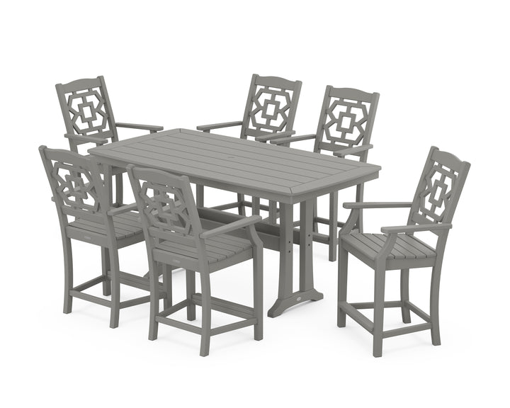 Martha Stewart by POLYWOOD® Chinoiserie Arm Chair 7-Piece Counter Set with Trestle Legs