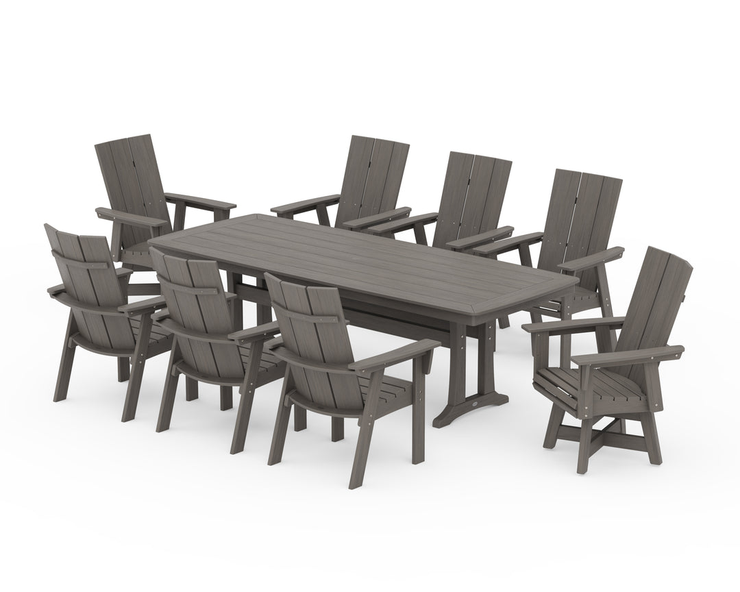 POLYWOOD® Modern Curveback Adirondack Swivel 9-Piece Dining Set with Trestle Legs