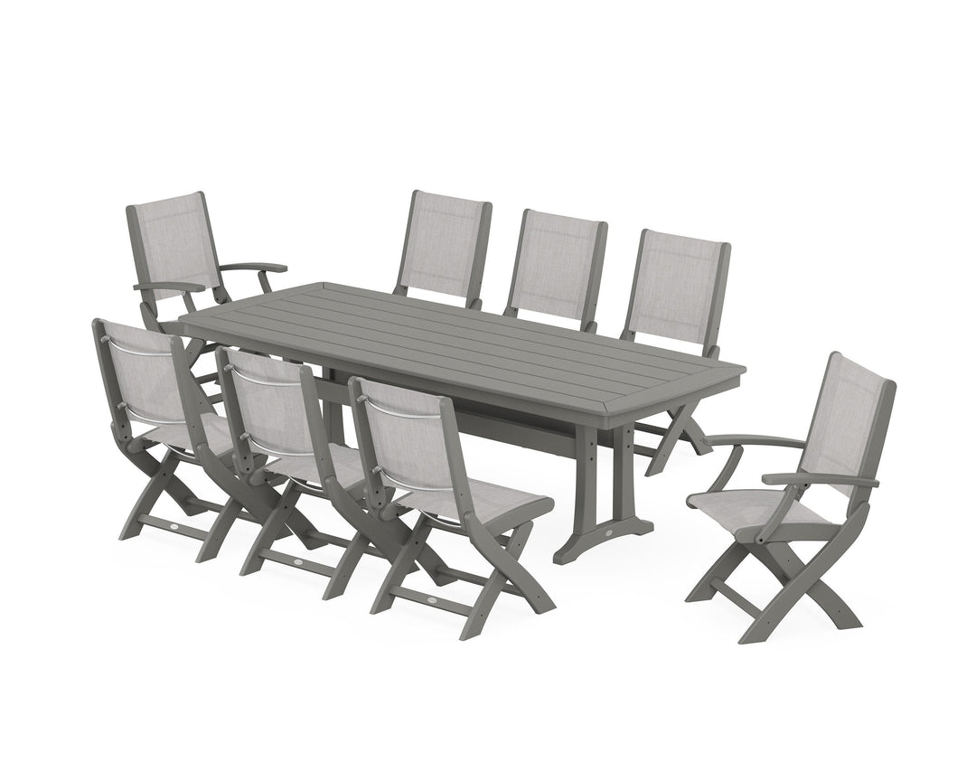 POLYWOOD® Coastal Folding 9-Piece Dining Set with Trestle Legs