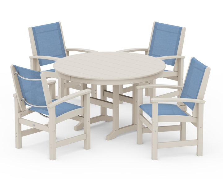 POLYWOOD® Coastal 5-Piece Round Farmhouse Dining Set