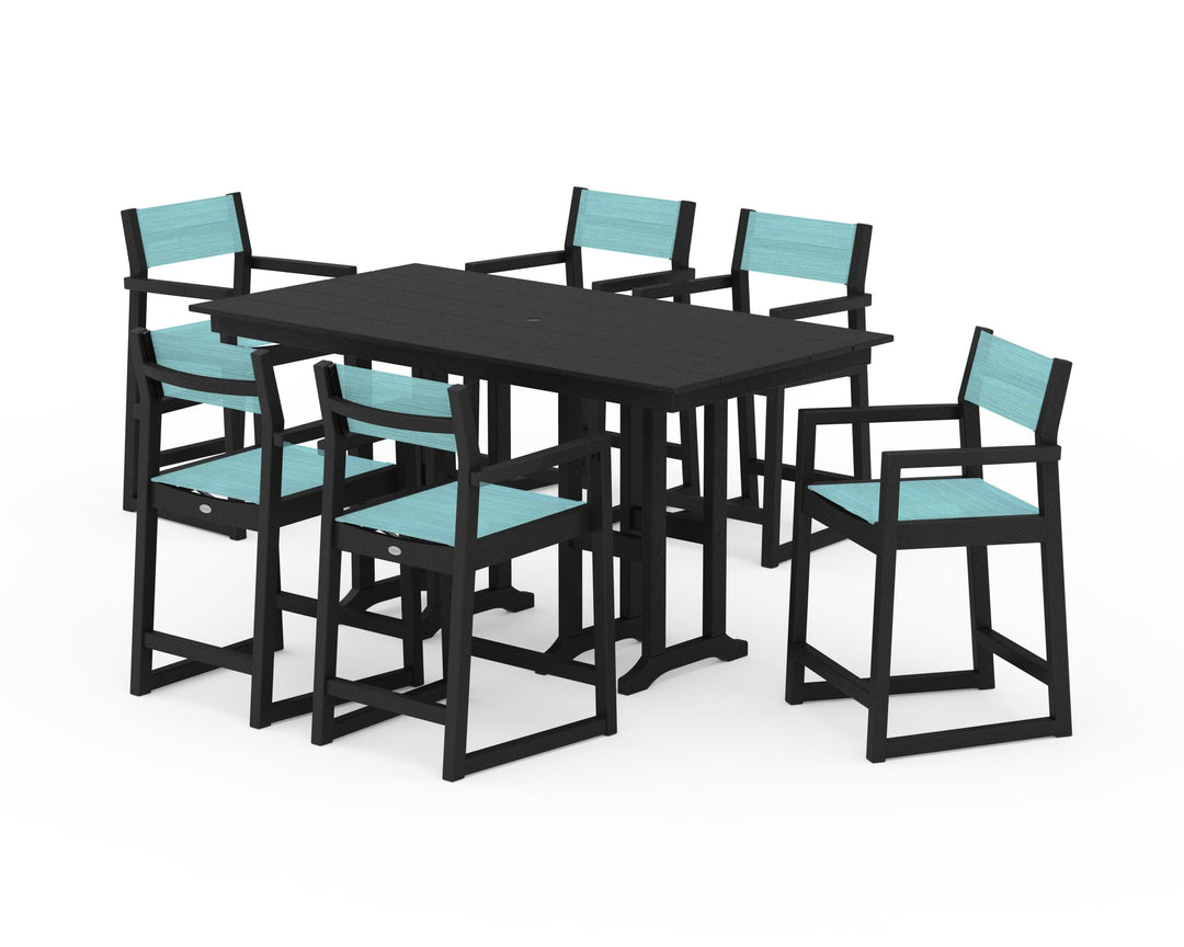 POLYWOOD® EDGE Sling Arm Chair 7-Piece Farmhouse Counter Set