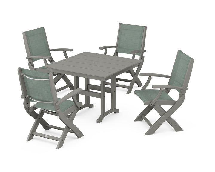 POLYWOOD® Coastal Folding Chair 5-Piece Farmhouse Dining Set