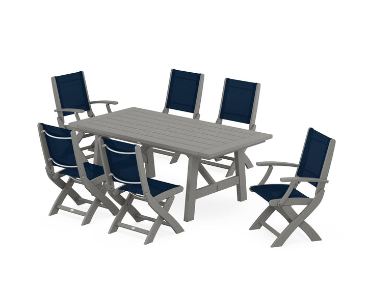 POLYWOOD® Coastal Folding Chair 7-Piece Rustic Farmhouse Dining Set