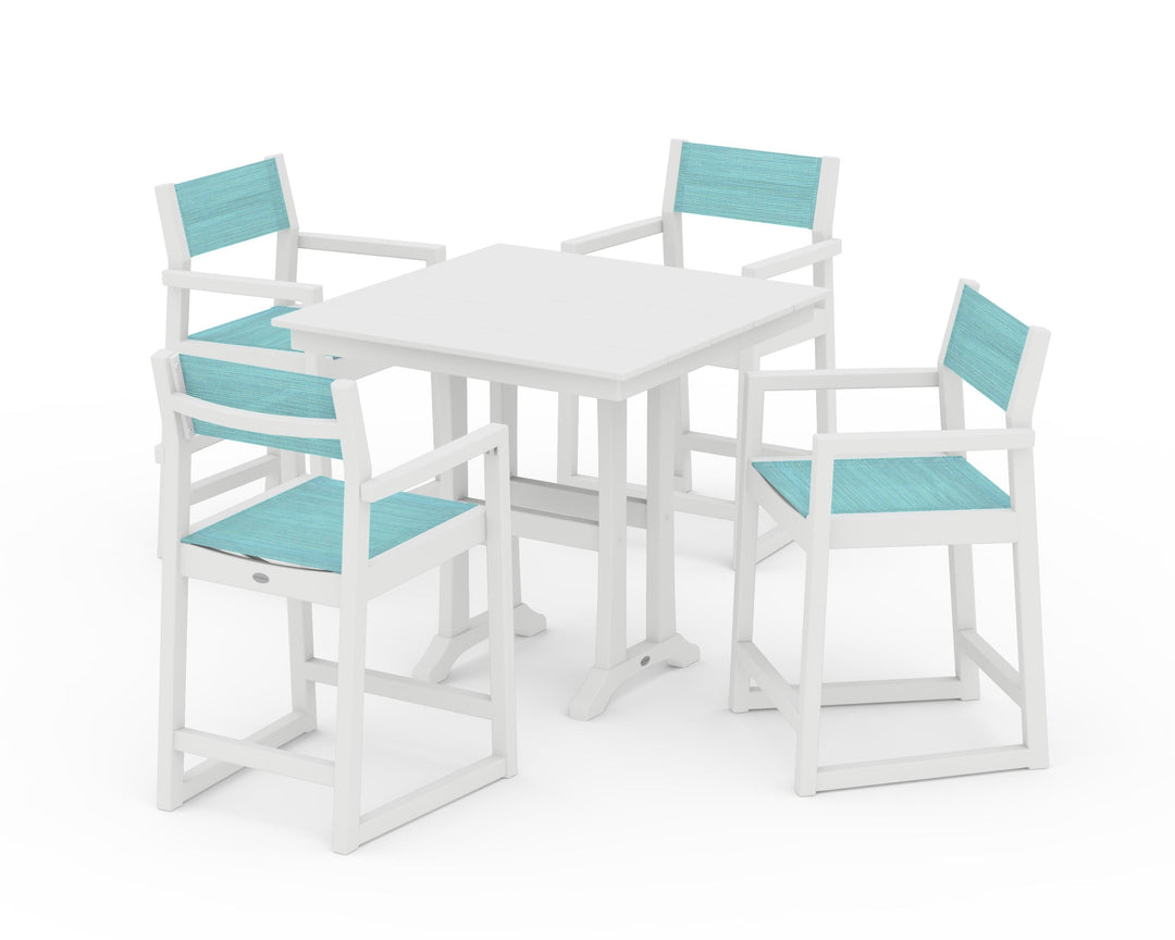 POLYWOOD® EDGE Sling Arm Chair 5-Piece Farmhouse Counter Set with Trestle Legs