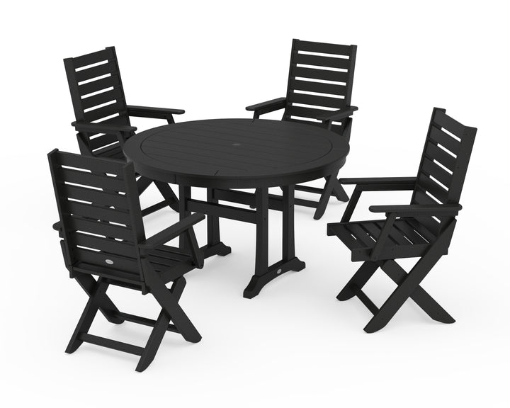 POLYWOOD® Captain Folding Chair 5-Piece Round Dining Set with Trestle Legs