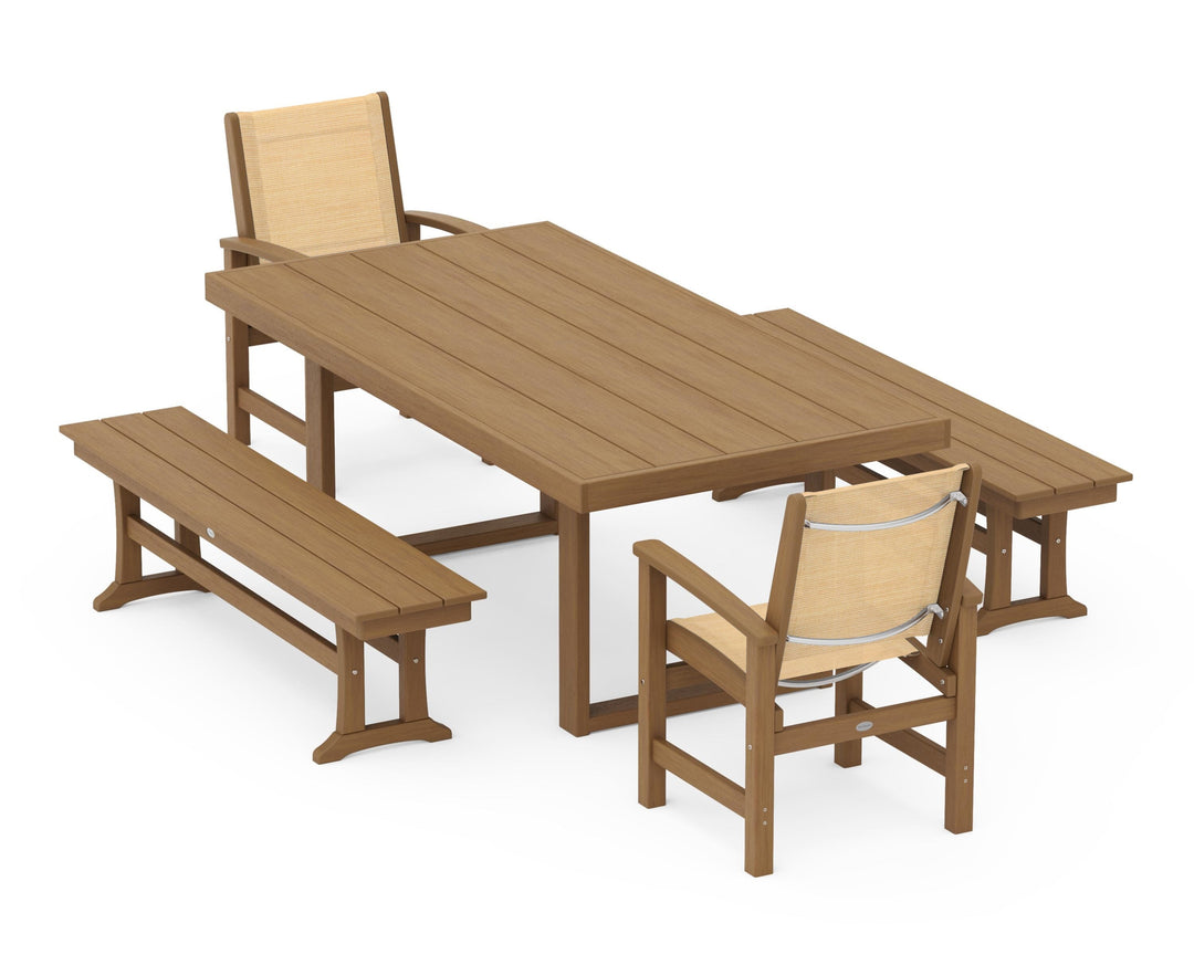 POLYWOOD® Coastal 5-Piece Dining Set with Trestle Legs