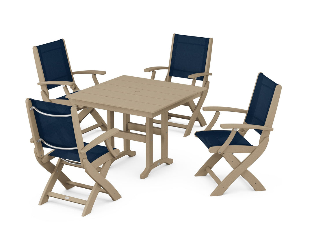 POLYWOOD® Coastal Folding Chair 5-Piece Farmhouse Dining Set