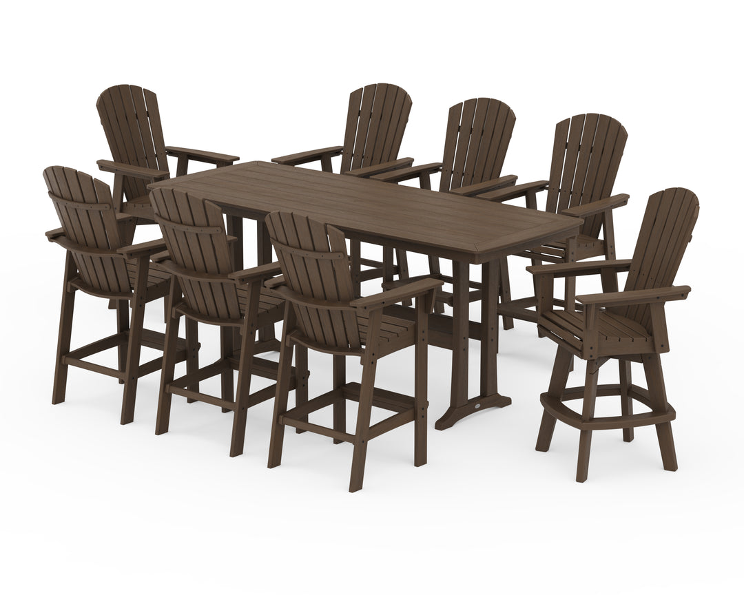 POLYWOOD® Nautical Curveback Adirondack Swivel 9-Piece Bar Set with Trestle Legs