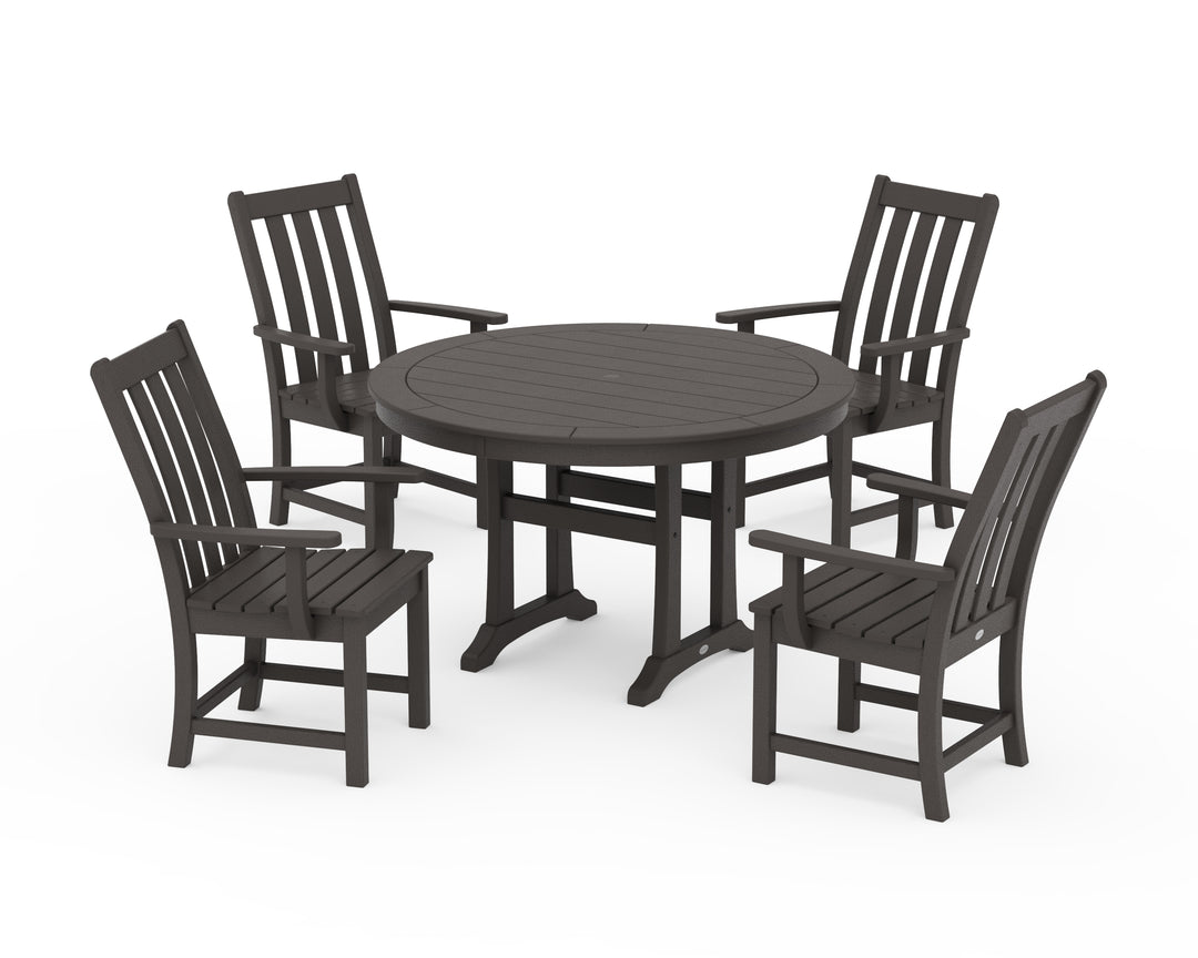 POLYWOOD® Vineyard 5-Piece Round Dining Set with Trestle Legs